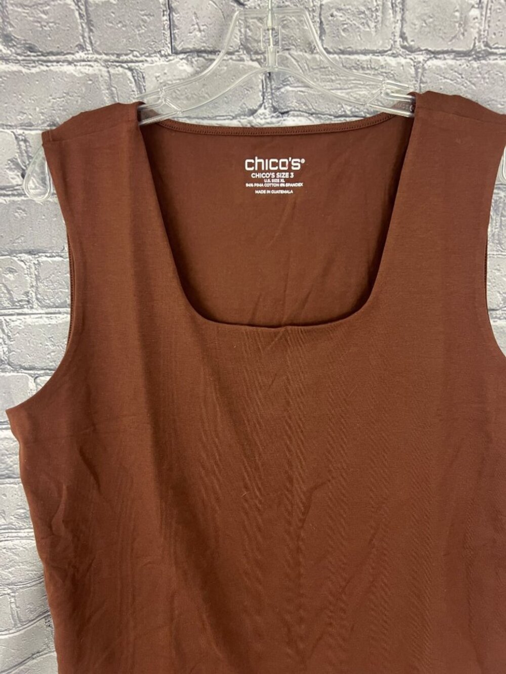 Chico's size 3 (XL) Contour Cotton Square Neck Tank Top Brown NWT - Picture 3 of 6